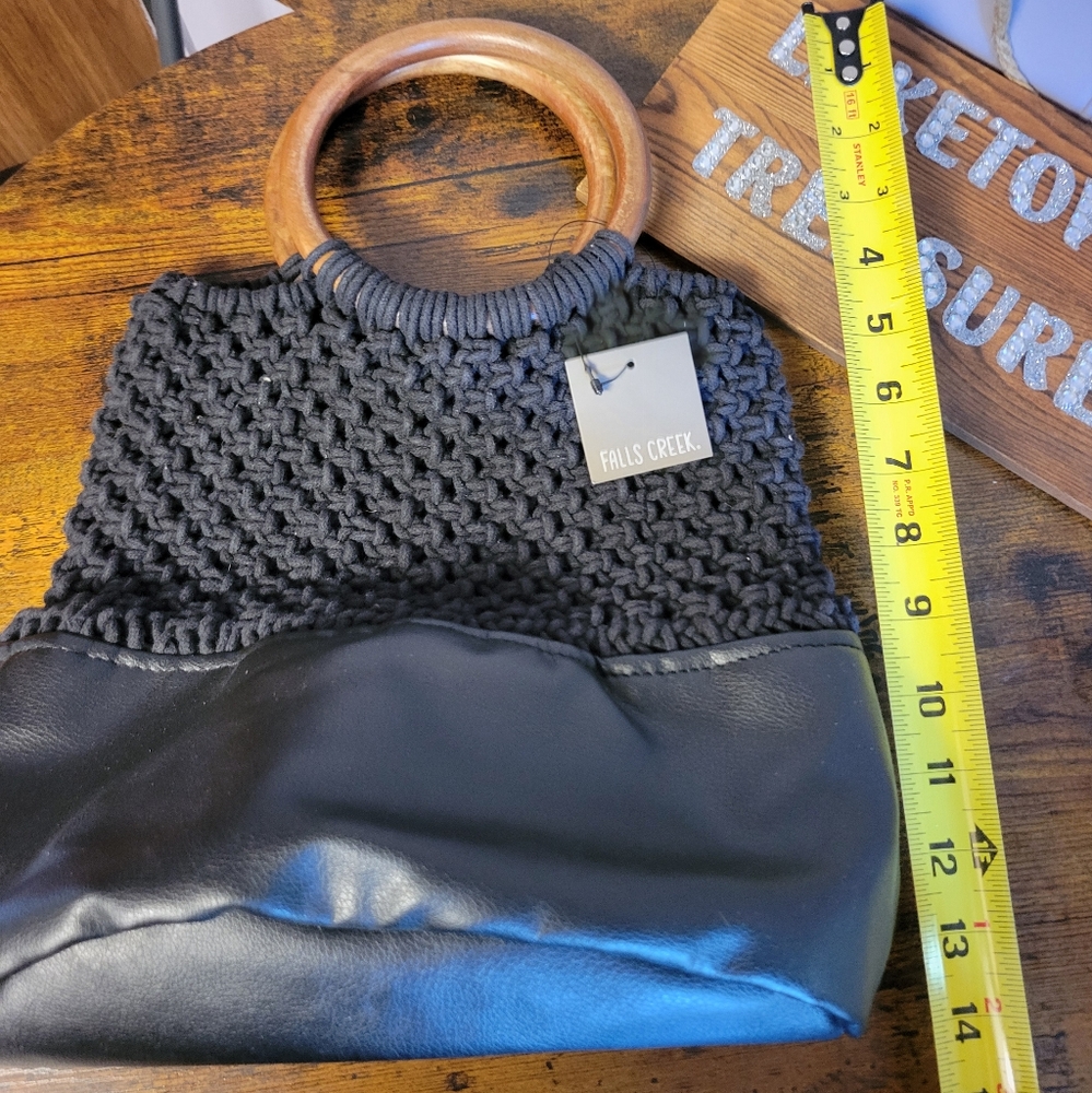 Falls Creek macrame/faux leather wooden handles-black - Picture 5 of 8